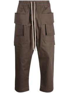 Dust brown cotton straight leg elasticated drawstring waistband multiple cargo pockets cropped leg Rick Owens Drkshdw, Mens Cargo, Cargo Pants Men, Cargo Trousers, Drawstring Waistband, Rick Owens, Cropped Pants, Bottoms Pants, Cargo Pants