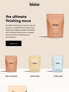 the website for hims is shown with different types of coffee bags and their names