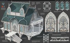 an architectural model of a gothic - style house with detailed details and color scheme for the exterior