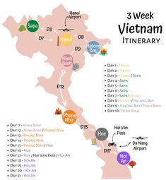 a map with the names and numbers of different towns in vietnam, including three cities