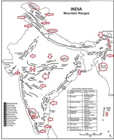 a map with arrows pointing to different locations in india and the surrounding region, including mountains