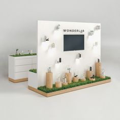 an exhibition booth designed to look like it is made out of wood and white paint