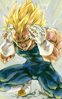 a drawing of the character gohan from dragon ball zokue, with his hands up