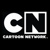 the cartoon network logo is shown in black and white, with an orange cat on it