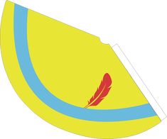 a yellow frisbee with a red feather on it's tip is cut out