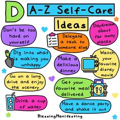 a poster with different types of speech bubbles and words that say do - z self - care