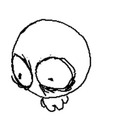 an image of a cartoon character with big eyes and no head, drawn in black ink