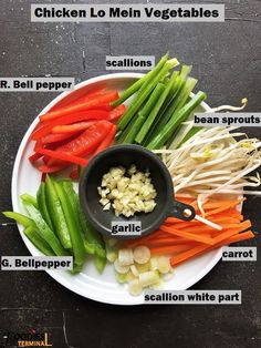 a white plate topped with different types of veggies and seasonings on top of it