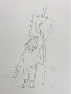 a drawing of a person standing in front of a easel