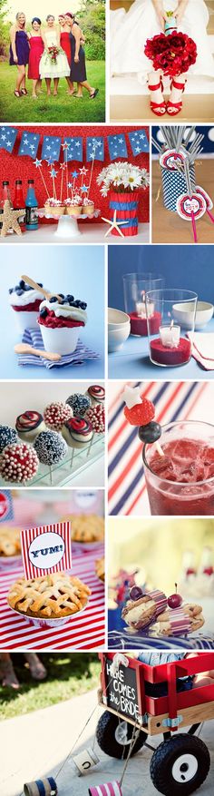 red, white and blue desserts are on display in this collage with the american flag colors