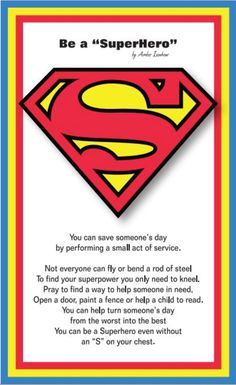 a card with a superman symbol on it and the words be a superhero written below