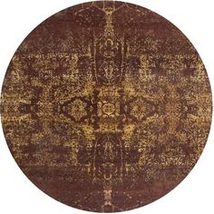 a round rug with brown and yellow colors