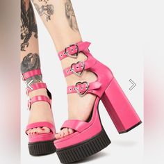 Dolls Kill Pink Platform Shoes With Hearts. Perfect For Your Valentines Outfit. New Without Box Shoes With Hearts, Pink Platform Shoes, Valentines Outfit, Dolls Kill Shoes, Pink Platform, Pink Platforms, Pink Doll, Valentines Outfits, Doll Shoes