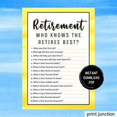 a blue and yellow retirement checklist with the words retirement, who knows the retired best?