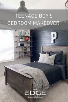 Teenage Boy's Bedroom Shiplap Makeover Avenger Room, Jazz Bedroom, Military Bedroom, Shiplap Bedroom, Black Shiplap, Basketball Bedroom, Teenager Bedroom Boy, Teenage Boy Room