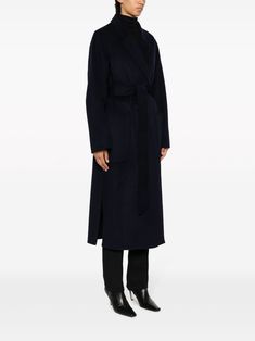 IVY OAK Celia belted-waist Wool Coat - Farfetch Ivy Oak, Blue Wool, Long Coat, Wool Coat, Mid Length, Ivy, Top Brands, Fashion Branding, Navy Blue