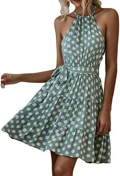 Polka Dot Halter Sleeveless Mini Dress Fashionable & Trendy Look of The Season Size Chart XS = Dress 0-2, Bust, 31"-32.5", Waist 23"-24, Hip 31"- 34"Small = Dress 4-6, Bust,33"-35", Waist 25-26", Hips 35"-37"Medium = Dress 8-10, Bust 35-36" Waist 27-28", Hips 38-39"Large =Dress 12-14,Bust,38-40, Waist,29-31", Hips 40-42"14/16 - Bust 40"-42", Waist 33.5"-36", Hips 44"-46"18/20 - Bust 42"-44", Waist 37"- 40", Hips 47"-50"22/24 - Bust 44"-46", Waist 41"-46", Hips 51"-55"26/28 - Bust 46"-48", Waist 47"-50", Hips 56-60" Sundress Party, Women's Summer Dresses, Winter Knit Hats, Medium Dress, Large Dress, Satin Mini Dress, Strapless Mini Dress, Small Dress, Long Sleeve Mini