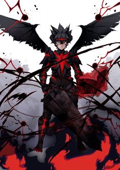 an anime character with wings and blood splatters