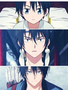 two anime characters, one with blue eyes and the other with black hair