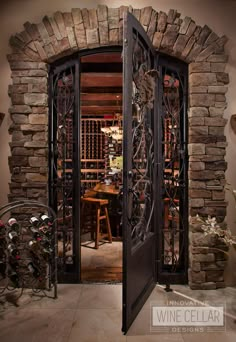 an open door leading to a wine cellar