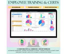 the employee training and certs manual is displayed on a computer screen with colorful circles around it