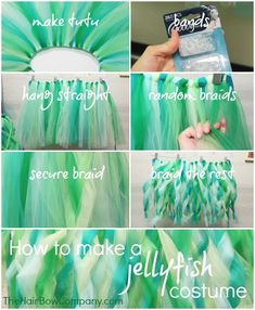 instructions for how to make jellyfish costume with green and white hair on the bottom