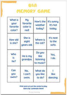 Welcome to download my worksheets! Simple Questions, Memory Game, Esl Worksheets, Memory Games, Questions And Answers, Question And Answer, Print And Cut, Favorite Color, Have Fun