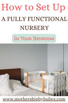 bed with a co-sleeper beside it, text above reads how to set up a fully functional nursery in your bedroom Baby And Parents Room Shared, Nursery In Parents Room Small Spaces, Nursery In Parents Room, Pregnancy Planning Resources, Functional Nursery, Nursery Set Up, Pregnancy Planning