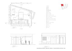 an architectural drawing shows the interior and exterior of a building, with two people standing in it