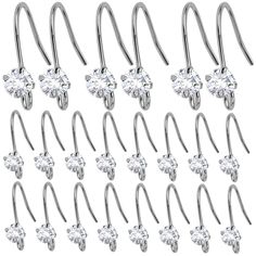 PRICES MAY VARY. Package Includes: You will receive 30pcs silver diamond earring hooks, enough for your different kinds of dangle earrings needs, you can also share them with your friends or family Quality Material: Made of brass and rhinestone material, durable and lightweight, lead free and nickel free, anti rust or corrode, not easy to cause stimulation to skin, can be applied for long time Suitable Size: Each earring hook measures approx. 18 mm x 15.5 mm x 4.5 mm, the loop hole is about 2.6 Silver Diamond Earrings, Rhinestone Material, Earring Hook, Diamond Earring, Earring Crafts, Hypoallergenic Earrings, Earring Hooks, Delicate Earrings, Wire Earrings