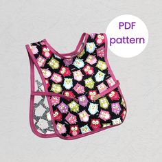 a bib with an owl pattern on it and the words pdf pattern above it