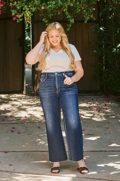 We do love Vervet jeans! These plus size, ankle length, wide leg jeans feature a super high rise waist, raw hem and a tummy control feature with inner panels for shaping and smoothing! 99% Cotton, 1% Spandex F Rise: 12.5"/ Inseam: 28"/ Leg opening: 23" Free shipping on all orders over $75. Packaged with love and shipped from Shanty Boutique warehouse in Newport, Washington. For questions, call (509)447-3160, or visit us in-store at 137 S. Washington Ave. Newport, Washington 99156. Boutique Warehouse, Vervet Jeans, Plus Jeans, Celebrity Plastic Surgery, Denim Short Dresses, High Rise Wide Leg Jeans, White Accessories, Plus Size Jeans, Do Love