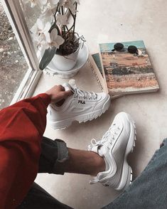 FILA Disruptor II White Trainers | Urban Outfitters | Men's | Trainers #UOmens via @frixday #UOEurope #UrbanOutfittersEU White Chunky Sneakers, Dad Shoe, Streetwear Inspiration, Fila Disruptors, Urban Outfitters Men, Minimalist Shoes