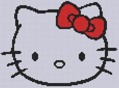 a cross stitch hello kitty with a red bow