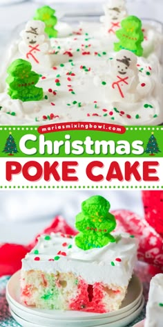 A holiday baking recipe for an easy Christmas Poke Cake! It's a Christmas dessert idea using a white cake mix. Decorated with Peeps and sprinkles, this Christmas cake is a festive and delicious sweet treat to make at home! Christmas Peeps, Simple White Cake, Best Christmas Recipes, Holiday Dessert