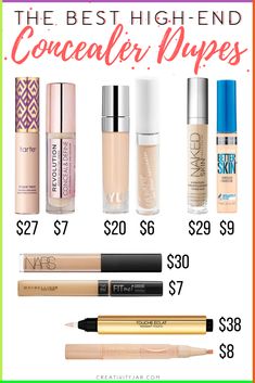 Next up in my drugstore dupe series is concealers! These are 5 affordable options to some of the most popular high-end products and you need to try them! Pro Makeup Tips, Best Drugstore Concealer, Drugstore Concealer, Red Carpet Makeup, My Makeup Bag, Corrector Concealer, Shape Tape Concealer, Love Hate Relationship