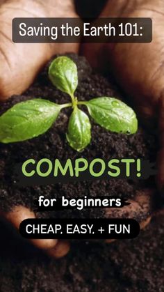 two hands holding dirt and plants with the words compost for beginners cheap easy fun