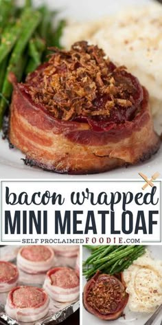 the bacon wrapped mini meatloaf recipe is shown