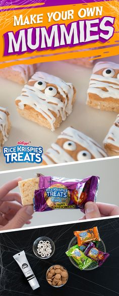 an advertisement for halloween treats with the words make your own mummies