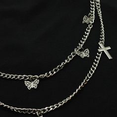 Material: PU, Metal Option: Butterfly cross chain Only, Belt Only, Chain+Belt Size:Butterfly Cross Chain:Butterfly Chain - 55cmCross Chain - 65cm Belt: 103cm Butterfly Chain Belt, Horror Protagonist, Chain Butterfly, Butterfly Chain, Cross Chain, Chain Belt, Belt Size, Necklaces Bracelets, Diamond Necklace