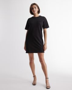 You found it, the perfect weekend dress. Warm-weather days call for our casual organic cotton T-shirt dress. It’s relaxed, it’s breathable, and always comfortable – with a crew neck, set-in sleeve, and chest pocket detail. An instant classic for any curated closet.  | Quince | Women's Relaxed T-Shirt Dress in Black, Size XS, Organic Cotton Cheap Stretch T-shirt Dress With Crew Neck, Cheap Relaxed Fit Short Sleeve T-shirt Dress, Casual Relaxed Fit Dress Shirt Affordable, Essential Tshirt Dress, Cheap Cotton T-shirt Dress For Spring, Affordable Knee-length Cotton Shirt Dress, Casual Stretch T-shirt Dress, Affordable, Cheap Knee-length T-shirt Dress For Spring, Cheap Casual Knee-length T-shirt Dress