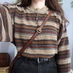 Casual Sweater With Fair Isle Pattern For Layering, Casual Fair Isle Sweater For Layering, Retro Knitted Sweater For Fall, Retro Brown Sweater For Fall, Casual V-neck Fair Isle Sweater, Casual Brown Fair Isle Pattern Sweater, Retro Chunky Knit Fall Sweater, Retro Chunky Knit Sweater For Fall, Brown Fair Isle Sweater For Fall