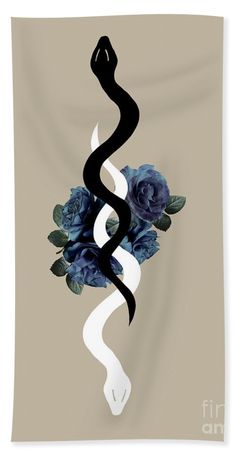 a medical symbol with roses and snakes in the center hand towel featuring an image of a snake