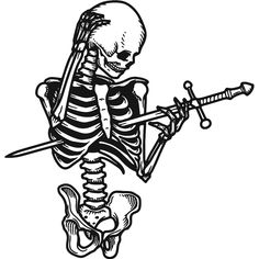 a skeleton holding two swords in its hands