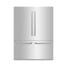 ZLINE 60 in. 32.2 cu. ft. Built-In 4-Door French Door Refrigerator with Internal Water and Ice Dispenser in Stainless Steel (RBIV-304-60) front, closed. French Buildings, Zline Kitchen, Refrigerator Temperature, Stainless Steel Panels, Fridge Shelves, Built In Refrigerator, Stainless Steel Refrigerator, Bottom Freezer, Shelf Lighting