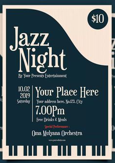 a flyer for a jazz night with piano keys