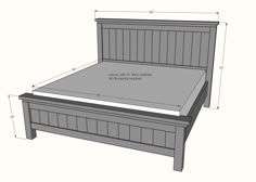 a bed frame with measurements for the headboard and foot board on top of it