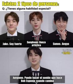 four korean actors with different expressions on their faces and the words exister 2 tips de personas