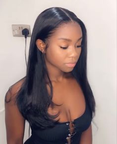 Sew In Medium Length Hair, Middle Part Medium Length Hair, See In With Leave Out, Straight Hair With Curls At The End, Middle Part Sew In With Leave Out, Leave Out Hairstyles, Leave Out, Sew In Straight Hair, Straight Middle Part