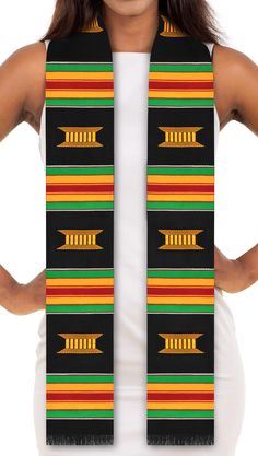 THE SANKOFA EDITION™ DIFFERENCE Unlike our competitors, our stoles are 100% handwoven and feature hand embroidered letters. Our competitors use machines in their process which is not considered authentic kente cloth. The machine embroidery our competitors use causes the yellow backing of their embroidery thread to show through the front of the kente cloth, which detracts from the beauty of the cloth and makes it obvious that it is not true kente. We ensure you receive a genuine article that you Graduation Stoles, Kwanzaa Gifts, Graduation Sash, Graduation Stole, Kings And Queens, Kente Cloth, Dull Colors, Graduation Pictures, West Africa